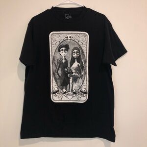 Black Graphic Tee with Skeleton Design Tim Burton Corpse Bride TV Show Movie